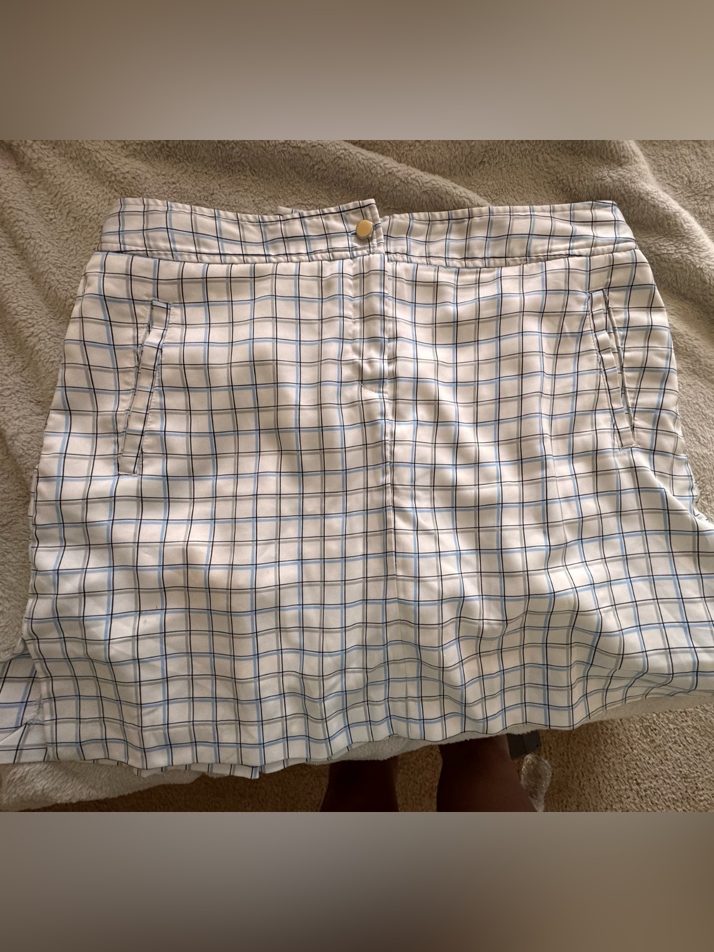 Izod White Golf Skirt with Blue Windowpane Plaid